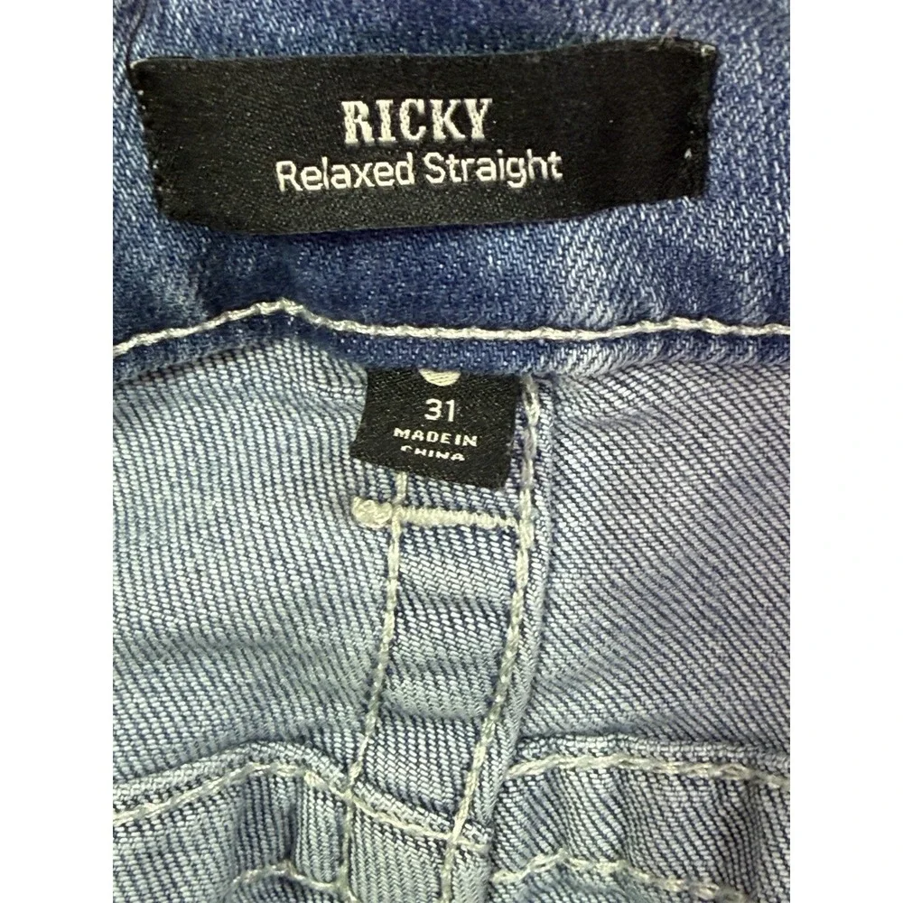 True Religion Jeans Mens 33x34** Blue Ricky Relaxed Straight Flap‎ Pocket Denim